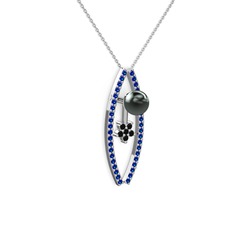 Lenta İnci Kolye - Siyah inci, lab safir ve siyah zirkon 925 ayar gümüş kolye (40 cm gümüş rolo zincir) #1f8vuek