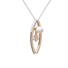 Lenta İnci Kolye - Inci, pırlanta ve swarovski 14 ayar rose altın kolye (0.3 karat, 40 cm beyaz altın rolo zincir) #1fkc3bi