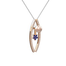 Pembe inci, pırlanta ve lab safir 925 ayar rose altın kaplama gümüş kolye (0.3 karat, 40 cm beyaz altın rolo zincir)