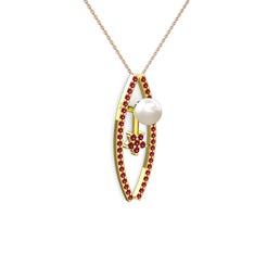 Lenta İnci Kolye - Inci ve rodolit garnet 8 ayar altın kolye (40 cm rose altın rolo zincir) #1g773gl