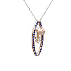 Pembe inci, lab safir ve swarovski 14 ayar rose altın kolye (40 cm beyaz altın rolo zincir)