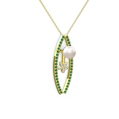 Lenta İnci Kolye - Inci, yeşil kuvars ve swarovski 8 ayar altın kolye (40 cm altın rolo zincir) #1h8rf63