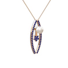 Lenta İnci Kolye - Inci ve lab safir 14 ayar rose altın kolye (40 cm rose altın rolo zincir) #1j0jh08