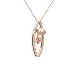 Pembe inci, swarovski ve pembe kuvars 8 ayar rose altın kolye (40 cm gümüş rolo zincir)
