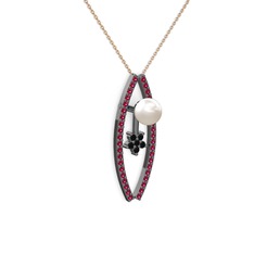 Inci, rodolit garnet ve siyah zirkon 925 ayar siyah rodyum kaplama gümüş kolye (40 cm rose altın rolo zincir)