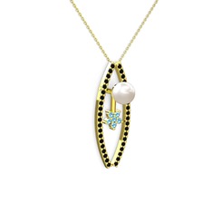 Inci, siyah zirkon ve akuamarin 18 ayar altın kolye (40 cm altın rolo zincir)