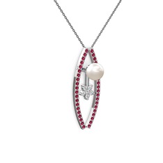 Lenta İnci Kolye - Inci, rodolit garnet ve swarovski 925 ayar gümüş kolye (40 cm gümüş rolo zincir) #1k79txm