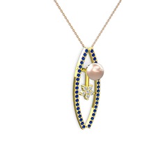 Lenta İnci Kolye - Pembe inci, lab safir ve pırlanta 925 ayar altın kaplama gümüş kolye (0.066 karat, 40 cm rose altın rolo zincir) #1kjj1a0