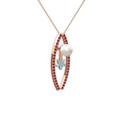 Lenta İnci Kolye - Inci, rodolit garnet ve akuamarin 925 ayar rose altın kaplama gümüş kolye (40 cm rose altın rolo zincir) #1kt97qb
