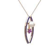 Lenta İnci Kolye - Inci, lab safir ve ametist 14 ayar rose altın kolye (40 cm rose altın rolo zincir) #1ky5a2s