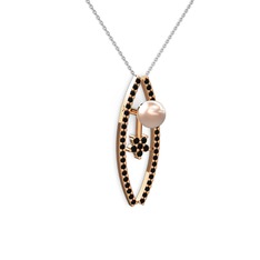 Lenta İnci Kolye - Pembe inci ve siyah zirkon 14 ayar rose altın kolye (40 cm beyaz altın rolo zincir) #1lhaawn