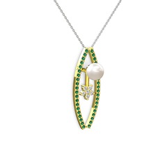 Inci, yeşil kuvars ve swarovski 8 ayar altın kolye (40 cm beyaz altın rolo zincir)