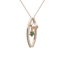 Pembe inci, pırlanta ve yeşil kuvars 8 ayar rose altın kolye (0.3 karat, 40 cm rose altın rolo zincir)
