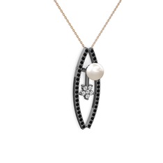 Inci, siyah zirkon ve swarovski 925 ayar siyah rodyum kaplama gümüş kolye (40 cm rose altın rolo zincir)