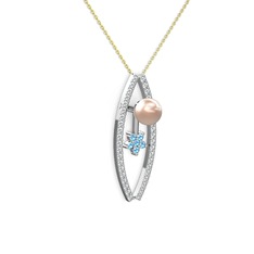 Lenta İnci Kolye - Pembe inci, pırlanta ve akuamarin 925 ayar gümüş kolye (0.3 karat, 40 cm altın rolo zincir) #1odi6qr