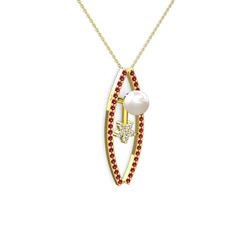 Inci, rodolit garnet ve swarovski 14 ayar altın kolye (40 cm gümüş rolo zincir)
