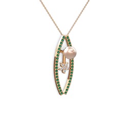 Pembe inci, yeşil kuvars ve swarovski 925 ayar rose altın kaplama gümüş kolye (40 cm rose altın rolo zincir)