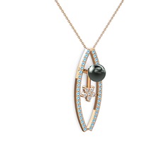 Lenta İnci Kolye - Siyah inci, akuamarin ve swarovski 8 ayar rose altın kolye (40 cm rose altın rolo zincir) #1q1q113