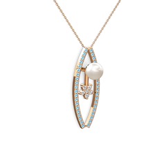 Lenta İnci Kolye - Inci, akuamarin ve swarovski 18 ayar rose altın kolye (40 cm rose altın rolo zincir) #1r4fnfv