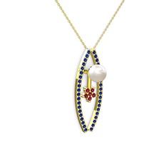 Lenta İnci Kolye - Inci, lab safir ve rodolit garnet 925 ayar altın kaplama gümüş kolye (40 cm altın rolo zincir) #1s2xzw5