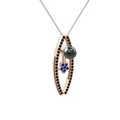 Siyah inci, siyah zirkon ve lab safir 14 ayar rose altın kolye (40 cm gümüş rolo zincir)