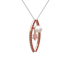 Inci, rodolit garnet ve pembe kuvars 14 ayar rose altın kolye (40 cm beyaz altın rolo zincir)