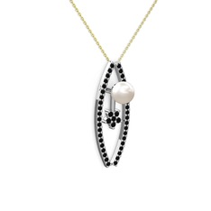 Lenta İnci Kolye - Inci ve siyah zirkon 925 ayar gümüş kolye (40 cm altın rolo zincir) #1uc8p0k