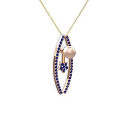 Pembe inci ve lab safir 8 ayar rose altın kolye (40 cm altın rolo zincir)