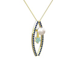 Lenta İnci Kolye - Inci, lab safir ve akuamarin 925 ayar altın kaplama gümüş kolye (40 cm gümüş rolo zincir) #1vy8l8l