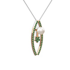 Lenta İnci Kolye - Inci ve yeşil kuvars 18 ayar rose altın kolye (40 cm gümüş rolo zincir) #1wssqax