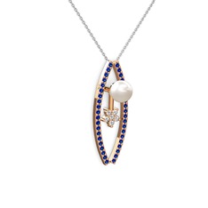 Inci, lab safir ve swarovski 18 ayar rose altın kolye (40 cm beyaz altın rolo zincir)