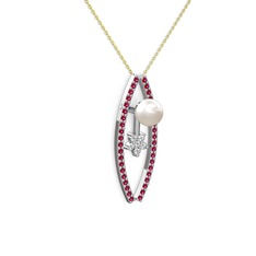 Lenta İnci Kolye - Inci, rodolit garnet ve swarovski 925 ayar gümüş kolye (40 cm altın rolo zincir) #1xn4j0j