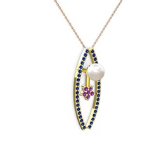 Lenta İnci Kolye - Inci, lab safir ve ametist 8 ayar altın kolye (40 cm rose altın rolo zincir) #4q6dt8