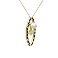Inci, siyah zirkon ve pırlanta 8 ayar altın kolye (0.066 karat, 40 cm rose altın rolo zincir)