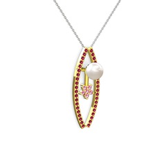 Lenta İnci Kolye - Inci, rodolit garnet ve pembe kuvars 18 ayar altın kolye (40 cm gümüş rolo zincir) #5zh5jn