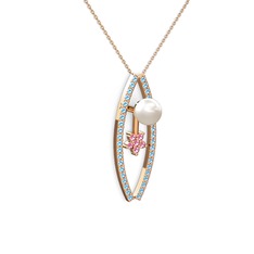 Inci, akuamarin ve pembe kuvars 14 ayar rose altın kolye (40 cm rose altın rolo zincir)