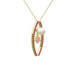 Lenta İnci Kolye - Inci, rodolit garnet ve pembe kuvars 925 ayar altın kaplama gümüş kolye (40 cm gümüş rolo zincir) #a63nlb