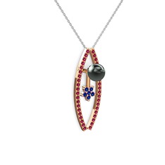 Lenta İnci Kolye - Siyah inci, rodolit garnet ve lab safir 18 ayar rose altın kolye (40 cm beyaz altın rolo zincir) #aatp0p
