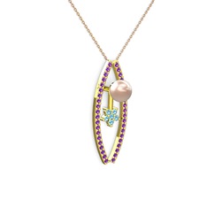 Lenta İnci Kolye - Pembe inci, ametist ve akuamarin 925 ayar altın kaplama gümüş kolye (40 cm rose altın rolo zincir) #aiz08r