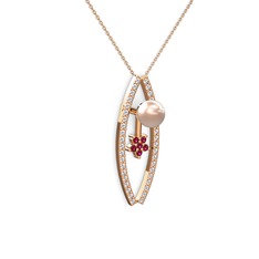 Lenta İnci Kolye - Pembe inci, pırlanta ve rodolit garnet 14 ayar rose altın kolye (0.3 karat, 40 cm rose altın rolo zincir) #au4obw