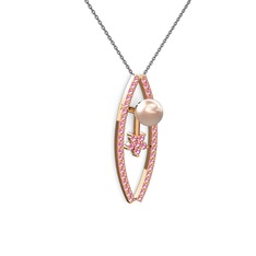 Lenta İnci Kolye - Pembe inci ve pembe kuvars 925 ayar rose altın kaplama gümüş kolye (40 cm gümüş rolo zincir) #auo2q9