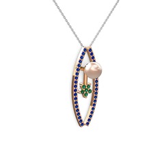 Pembe inci, lab safir ve yeşil kuvars 8 ayar rose altın kolye (40 cm beyaz altın rolo zincir)