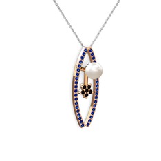 Lenta İnci Kolye - Inci, lab safir ve siyah zirkon 14 ayar rose altın kolye (40 cm beyaz altın rolo zincir) #b8ob45