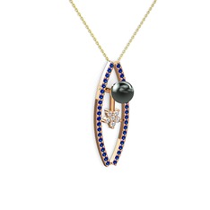 Lenta İnci Kolye - Siyah inci, lab safir ve swarovski 14 ayar rose altın kolye (40 cm altın rolo zincir) #bd4bs3