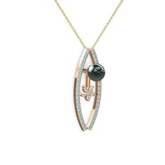 Lenta İnci Kolye - Siyah inci, akuamarin ve swarovski 8 ayar rose altın kolye (40 cm altın rolo zincir) #bh5hpq