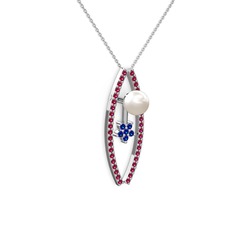 Inci, rodolit garnet ve lab safir 14 ayar beyaz altın kolye (40 cm beyaz altın rolo zincir)