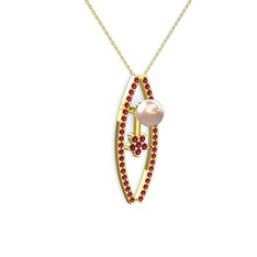 Lenta İnci Kolye - Pembe inci ve rodolit garnet 18 ayar altın kolye (40 cm altın rolo zincir) #cejs7a