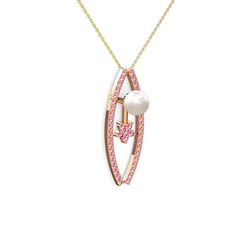 Lenta İnci Kolye - Inci ve pembe kuvars 925 ayar rose altın kaplama gümüş kolye (40 cm altın rolo zincir) #dtgxxi