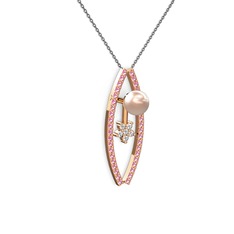 Lenta İnci Kolye - Pembe inci, pembe kuvars ve swarovski 925 ayar rose altın kaplama gümüş kolye (40 cm gümüş rolo zincir) #dysou6