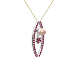 Lenta İnci Kolye - Pembe inci ve rodolit garnet 8 ayar beyaz altın kolye (40 cm gümüş rolo zincir) #dyuhz2